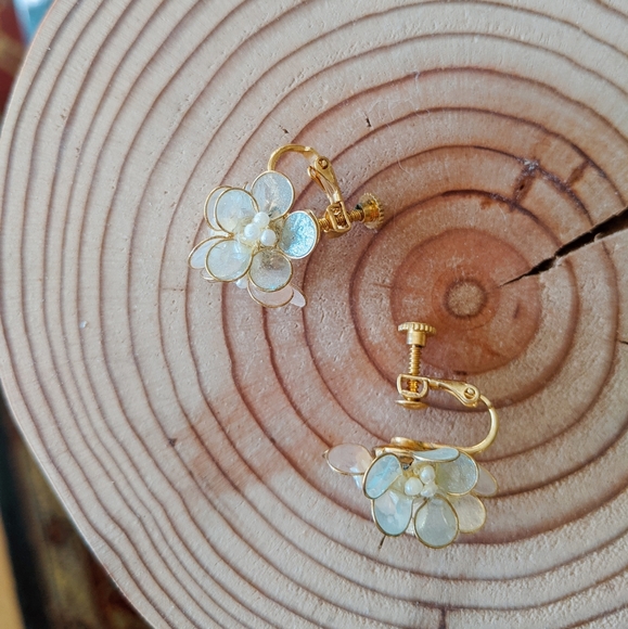 Japanese sakura cherry blossom clip on earring - Picture 3 of 6